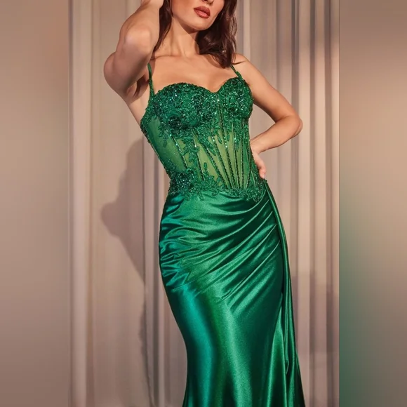 Embellished Lace & Satin Fitted Gown In Black CD868 - Picture 11 of 15